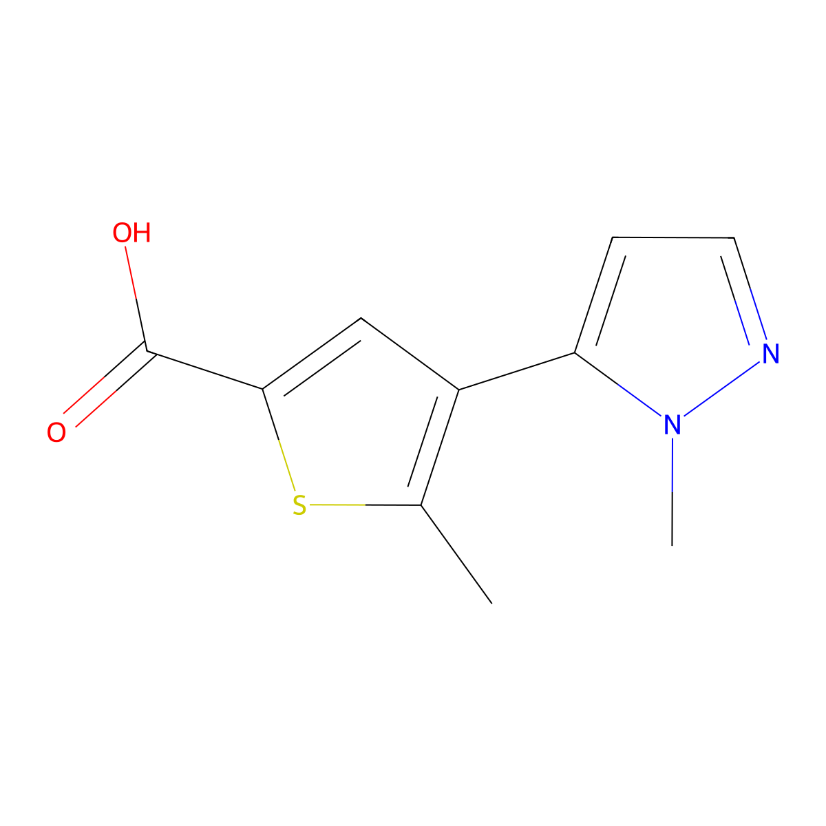 5-methyl-4-(1-methyl-1H-pyrazol-5-yl)-2-thiophenecarboxylic acid molecular structure, CAS 1047629-45-7