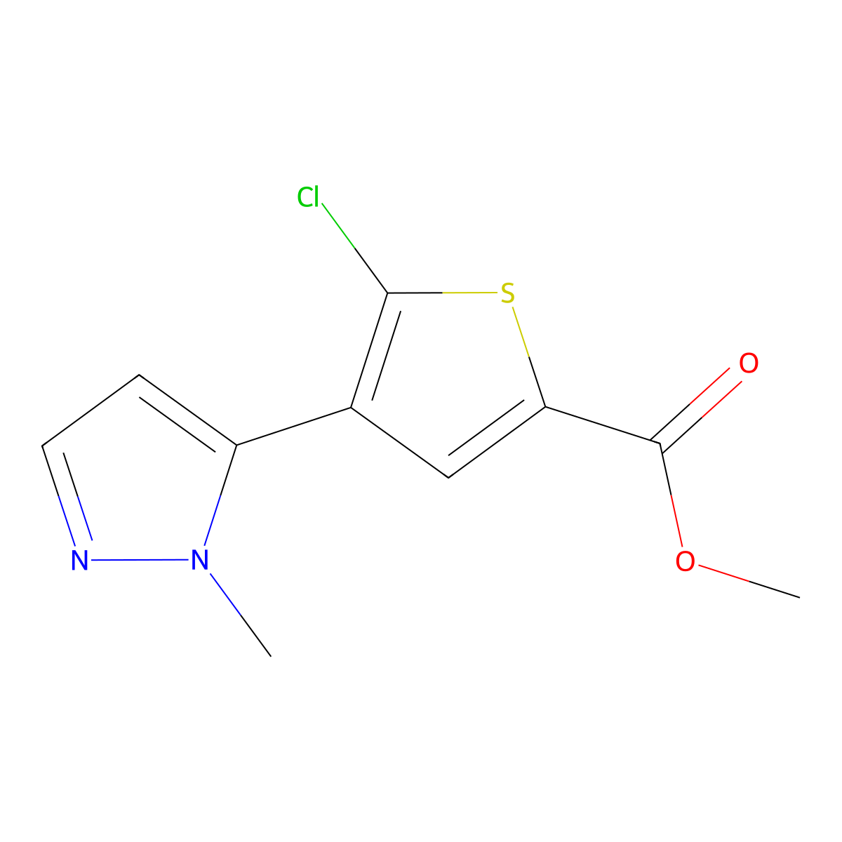 Methyl 5-chloro-4-(1-methyl-1H-pyrazol-5-yl)thiophene-2-carboxylate molecular structure, CAS 1047630-52-3