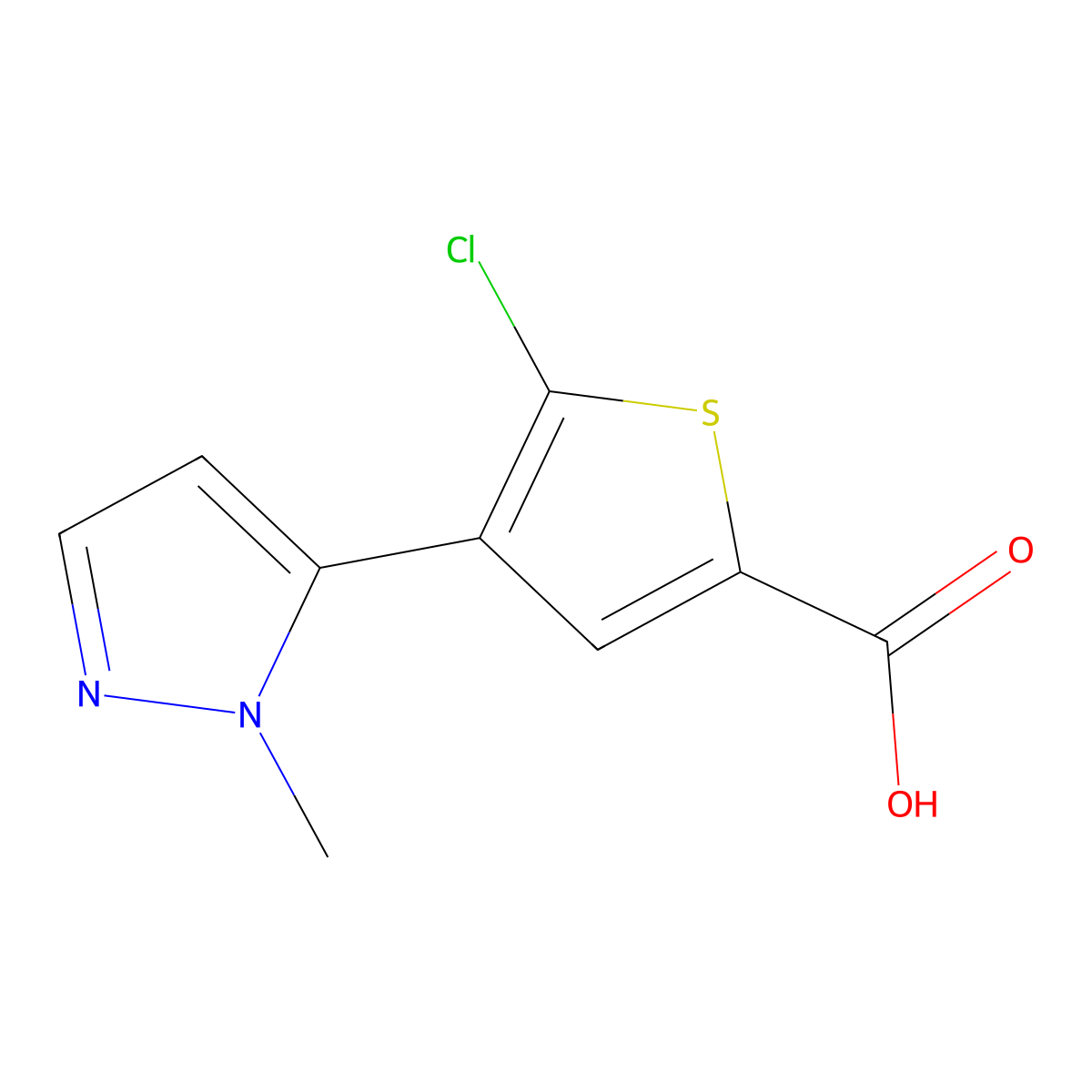 5-chloro-4-(1-methyl-1H-pyrazol-5-yl)thiophene-2-carboxylic acid molecular structure, CAS 1047630-55-6