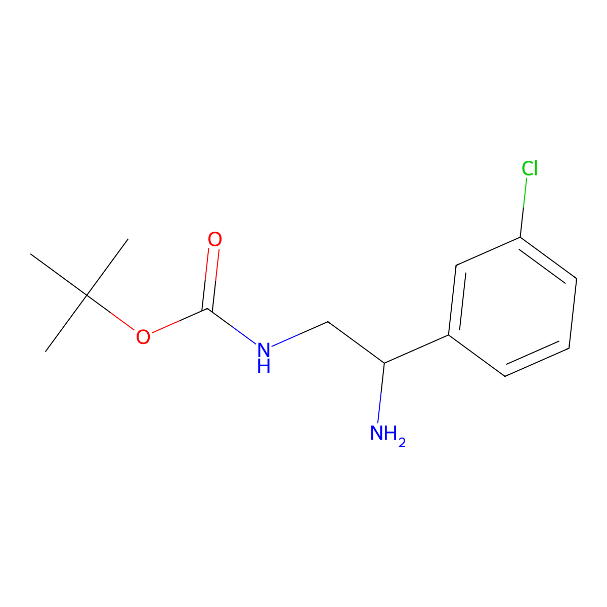 Tert-butyl (2-amino-2-(3-chlorophenyl)ethyl)carbamate molecular structure, CAS 1047630-73-8