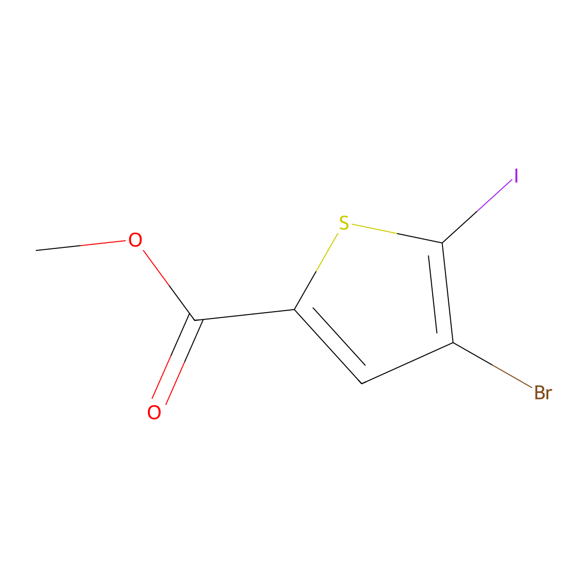 Methyl 4-bromo-5-iodothiophene-2-carboxylate molecular structure, CAS 1047635-94-8
