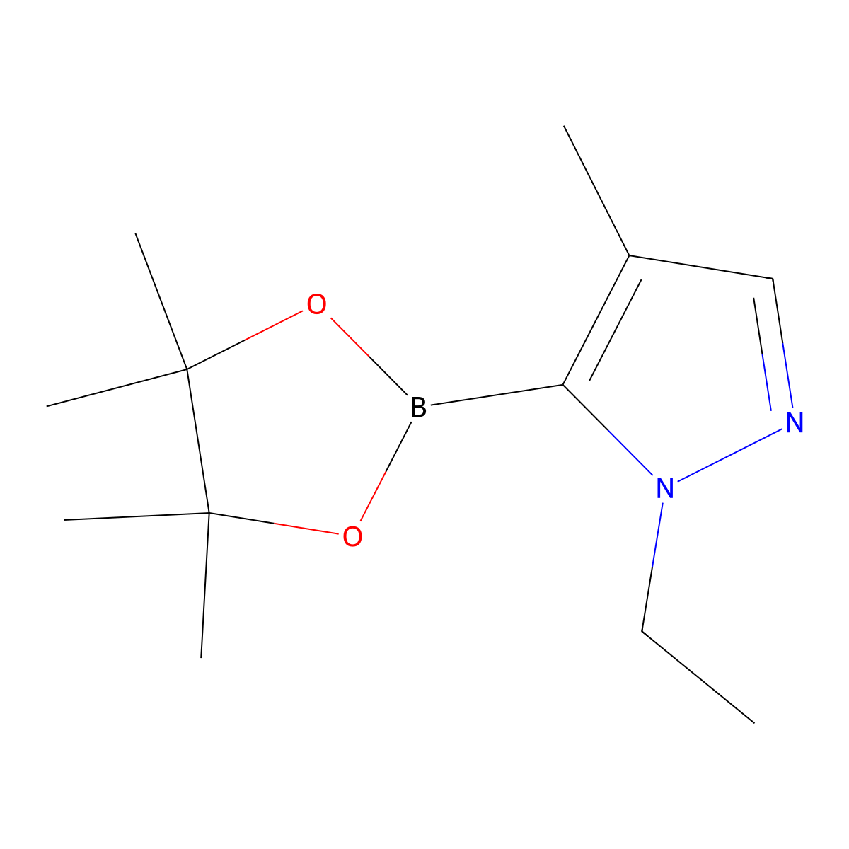 1-ethyl-4-methyl-5-(4,4,5,5-tetramethyl-1,3,2-dioxaborolan-2-yl)-1H-pyrazole molecular structure, CAS 1047636-01-0