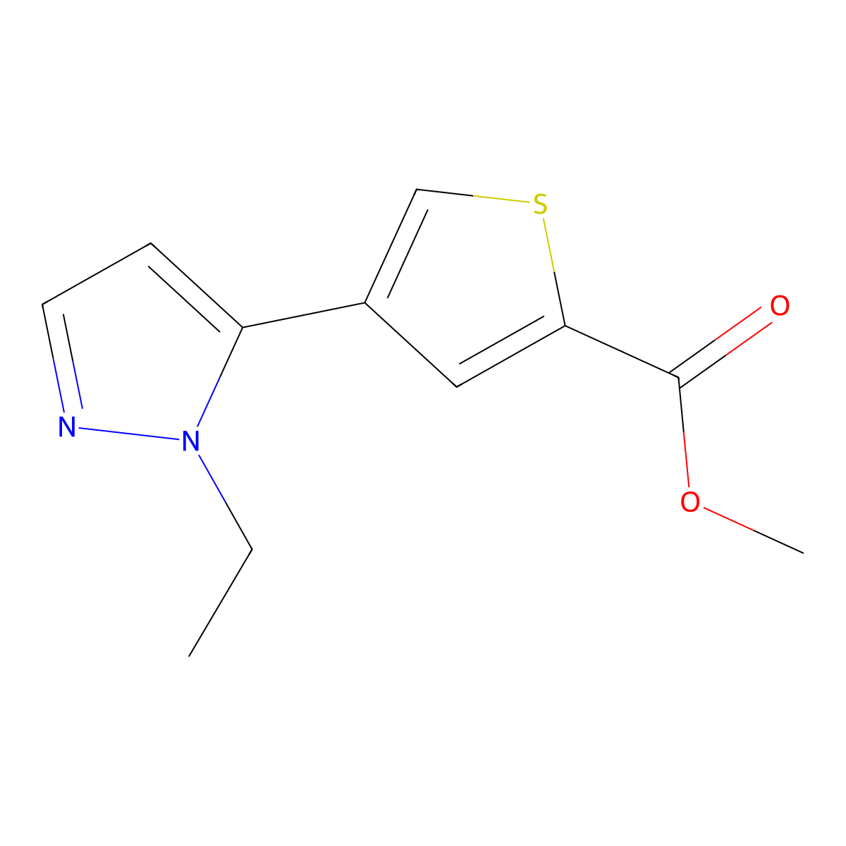 methyl 4-(1-ethyl-1H-pyrazol-5-yl)-2-thiophenecarboxylate molecular structure, CAS 1047645-53-3