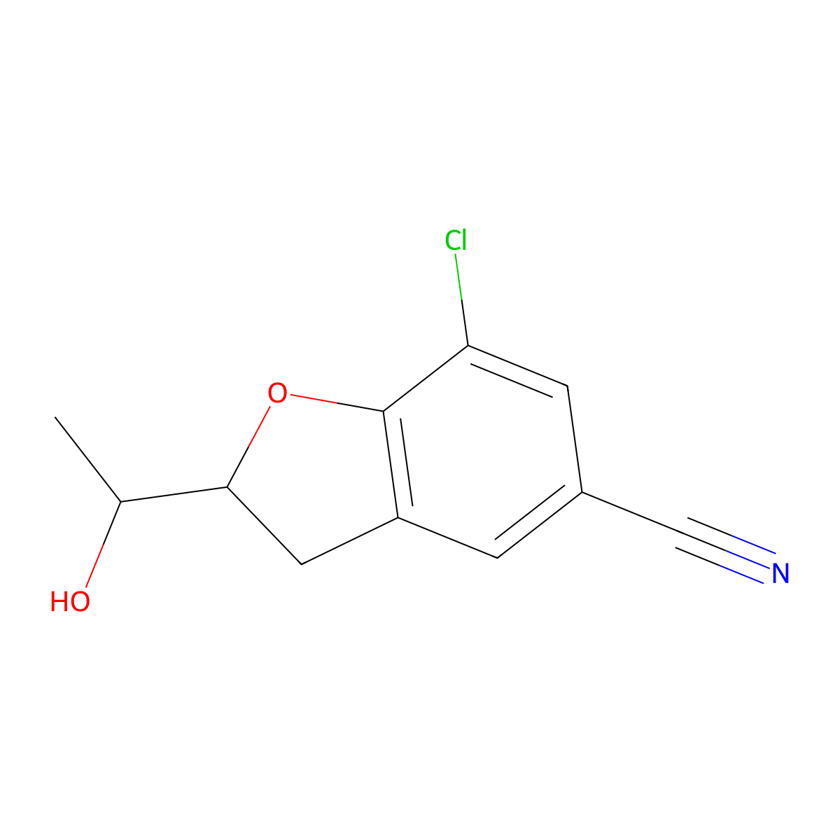 7-Chloro-2-(1-hydroxyethyl)-2,3-dihydro-1-benzofuran-5-carbonitrile molecular structure, CAS 1047648-62-3
