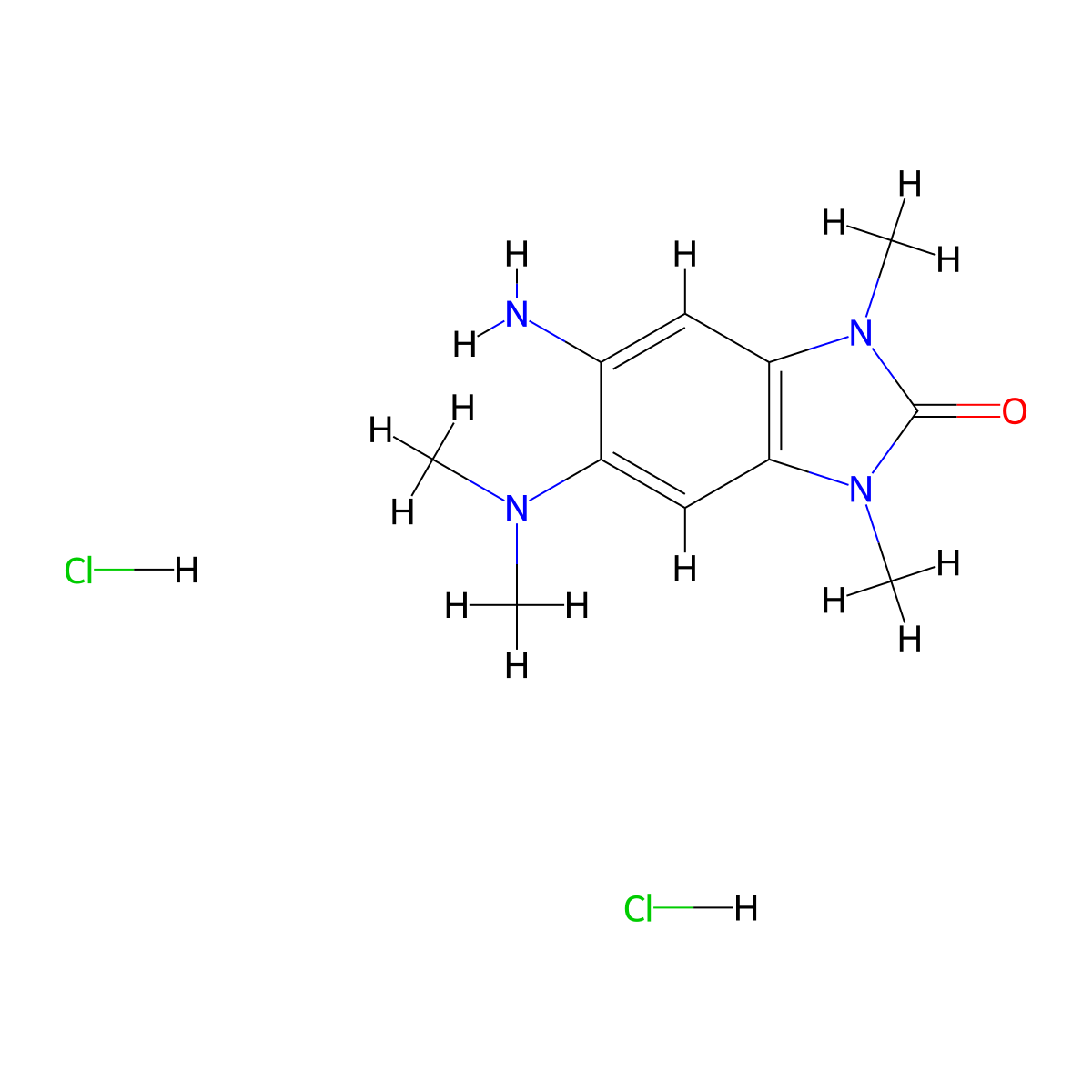 5-Amino-6-dimethylamino-1,3-dimethyl-1,3-dihydro-benzoimidazol-2-one dihydrochloride molecular structure, CAS 1047652-16-3