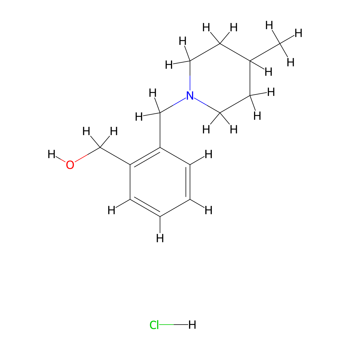 {2-[(4-Methyl-1-piperidinyl)methyl]phenyl}methanol hydrochloride molecular structure, CAS 1047652-19-6