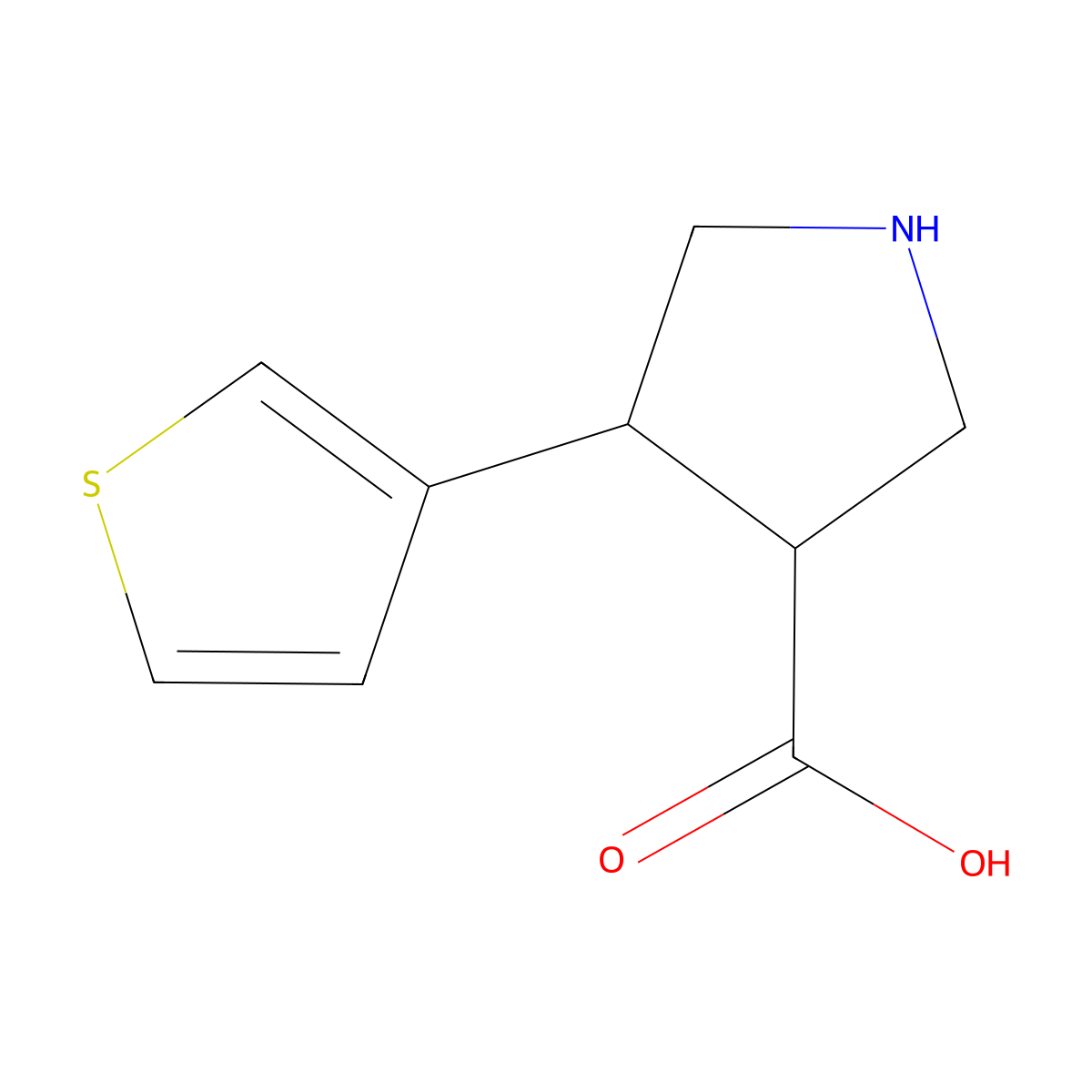 4-(Thiophen-3-yl)pyrrolidine-3-carboxylic acid molecular structure, CAS 1047655-28-6