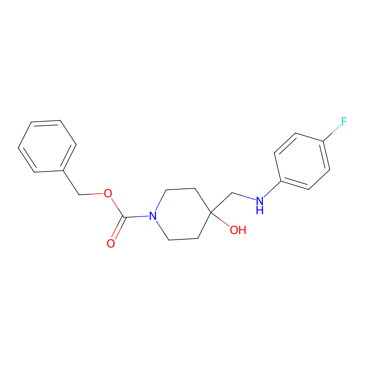 Benzyl 4-(((4-fluorophenyl)amino)methyl)-4-hydroxypiperidine-1-carboxylate molecular structure, CAS 1047655-93-5
