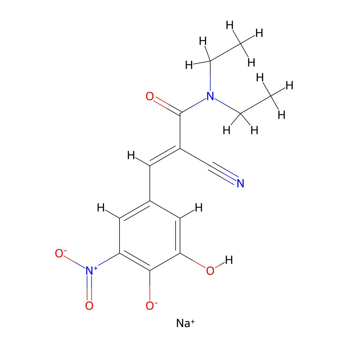 Entacapone sodium salt molecular structure, CAS 1047659-02-8
