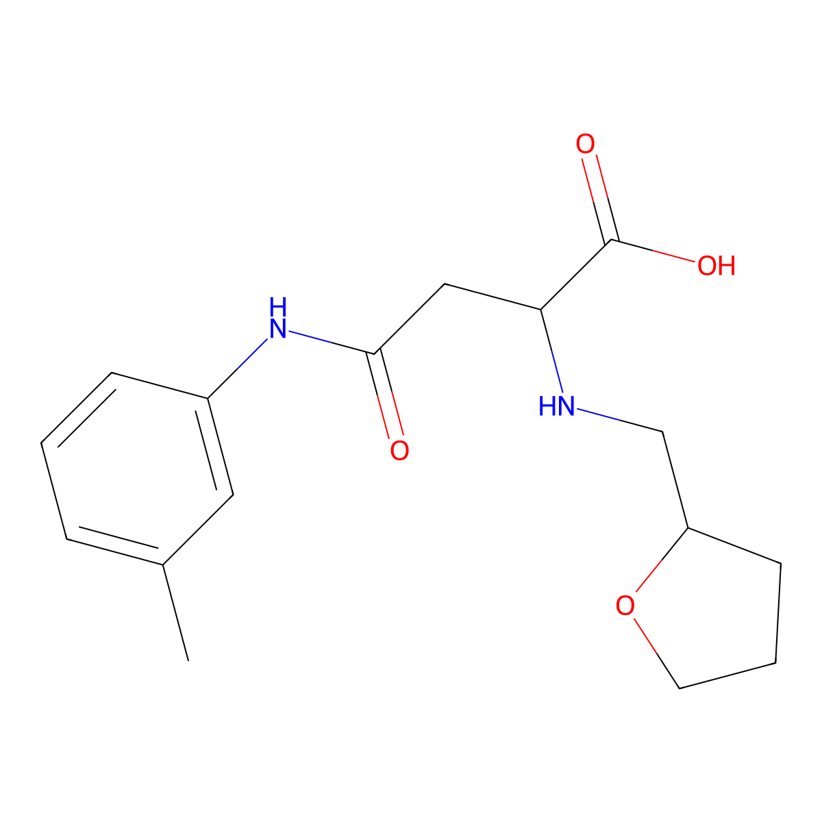 4-Oxo-2-(((tetrahydrofuran-2-yl)methyl)amino)-4-(m-tolylamino)butanoic acid molecular structure, CAS 1047664-79-8