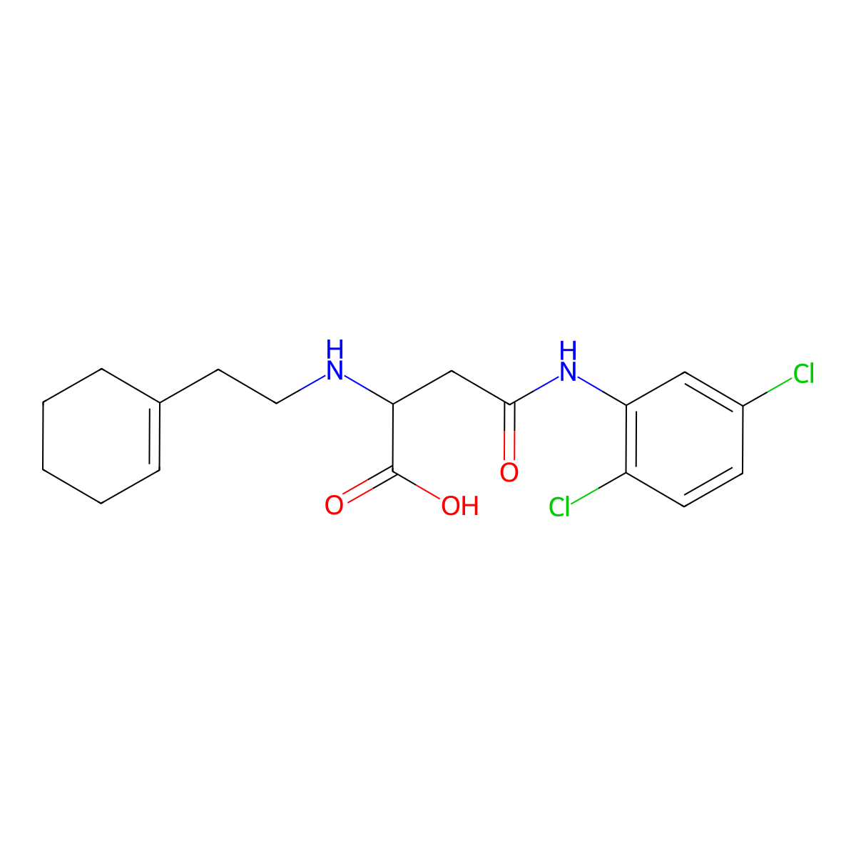 2-((2-(Cyclohex-1-en-1-yl)ethyl)amino)-4-((2,5-dichlorophenyl)amino)-4-oxobutanoic acid molecular structure, CAS 1047667-91-3