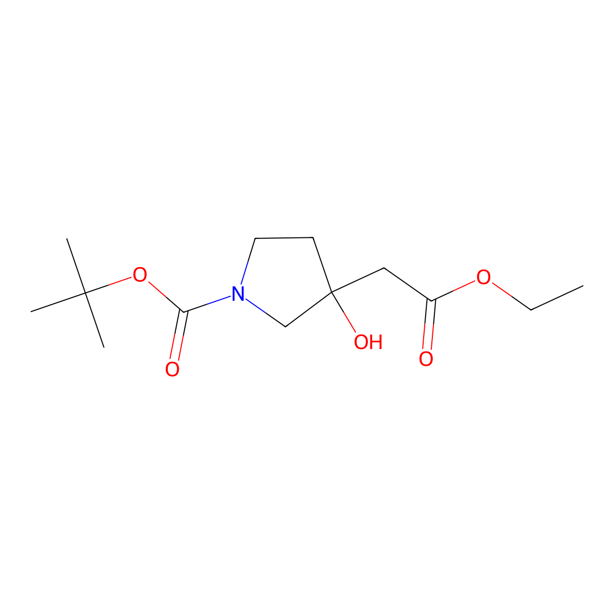 Tert-butyl 3-(2-ethoxy-2-oxoethyl)-3-hydroxypyrrolidine-1-carboxylate molecular structure, CAS 1047675-67-1
