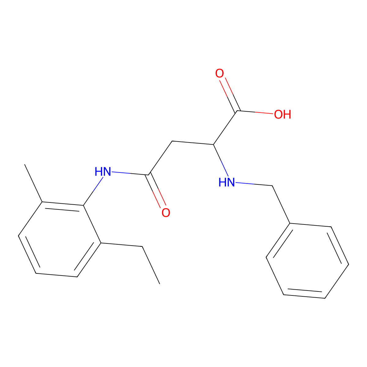 2-(Benzylamino)-4-((2-ethyl-6-methylphenyl)amino)-4-oxobutanoic acid molecular structure, CAS 1047678-85-2