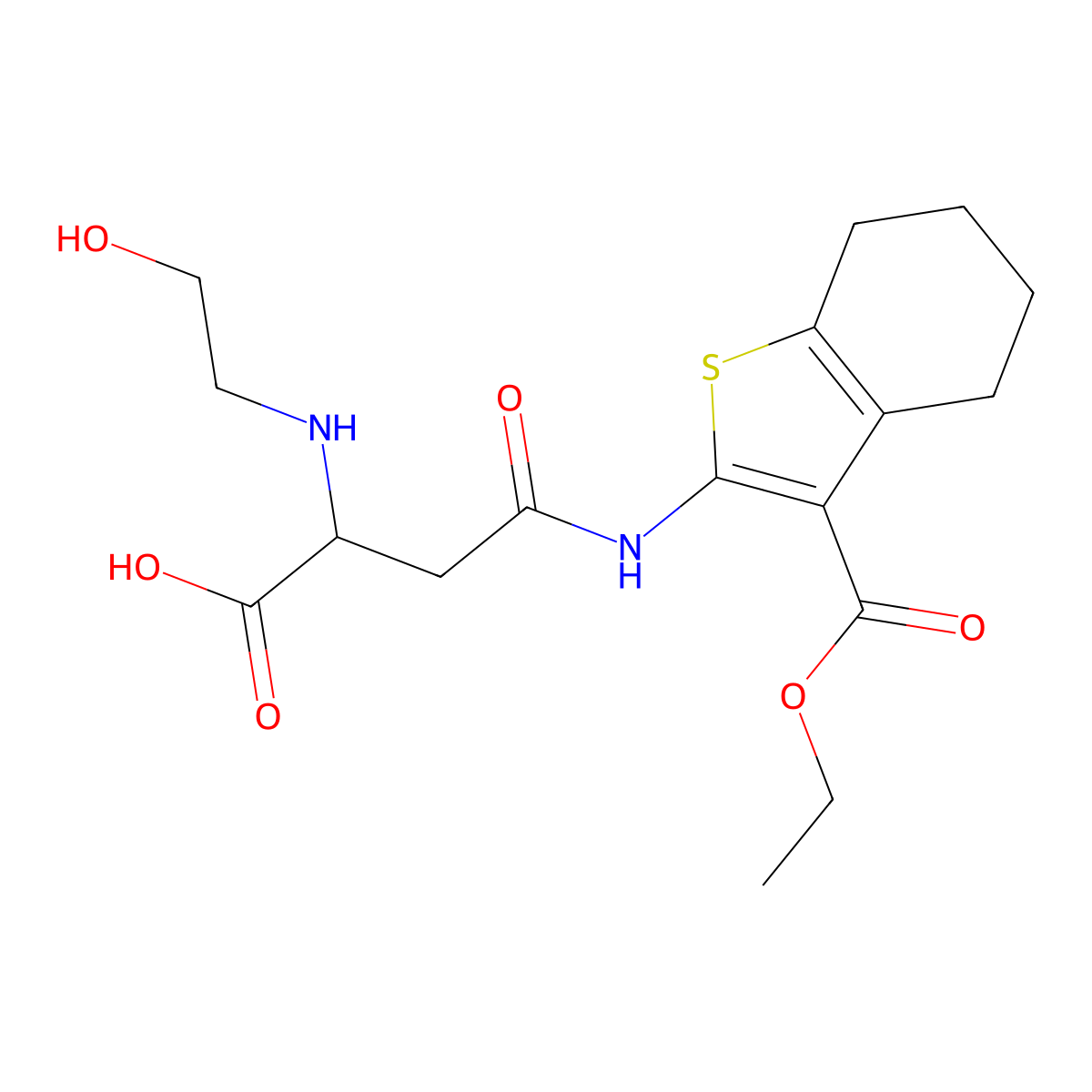 3-{[3-(Ethoxycarbonyl)-4,5,6,7-tetrahydro-1-benzothiophen-2-YL]carbamoyl}-2-[(2-hydroxyethyl)amino]propanoic acid molecular structure, CAS 1047682-05-2