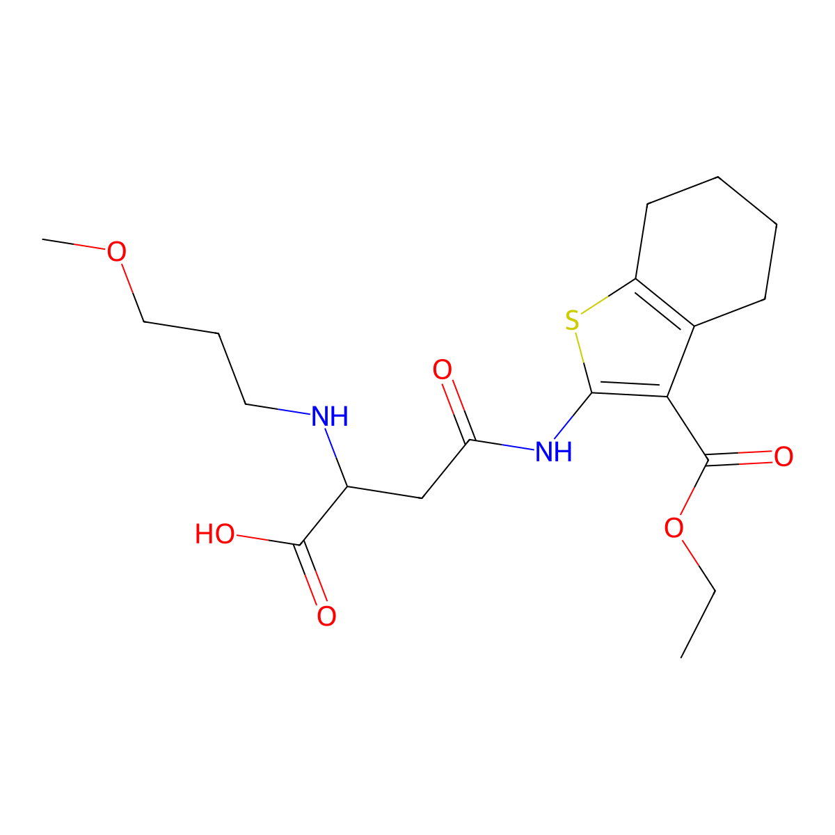 4-((3-(Ethoxycarbonyl)-4,5,6,7-tetrahydrobenzo[b]thiophen-2-yl)amino)-2-((3-methoxypropyl)amino)-4-oxobutanoic acid molecular structure, CAS 1047682-20-1