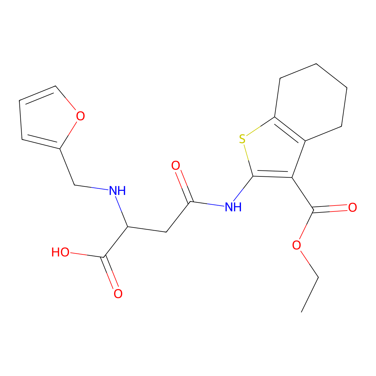 4-((3-(Ethoxycarbonyl)-4,5,6,7-tetrahydrobenzo[b]thiophen-2-yl)amino)-2-((furan-2-ylmethyl)amino)-4-oxobutanoic acid molecular structure, CAS 1047683-65-7