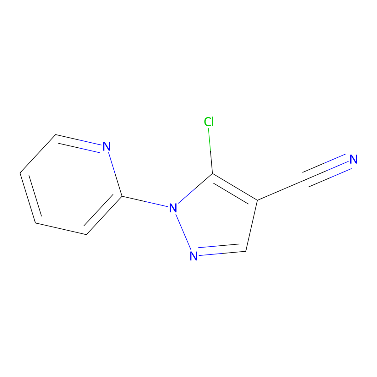 5-chloro-1-(pyridin-2-yl)-1H-pyrazole-4-carbonitrile molecular structure, CAS 104771-35-9