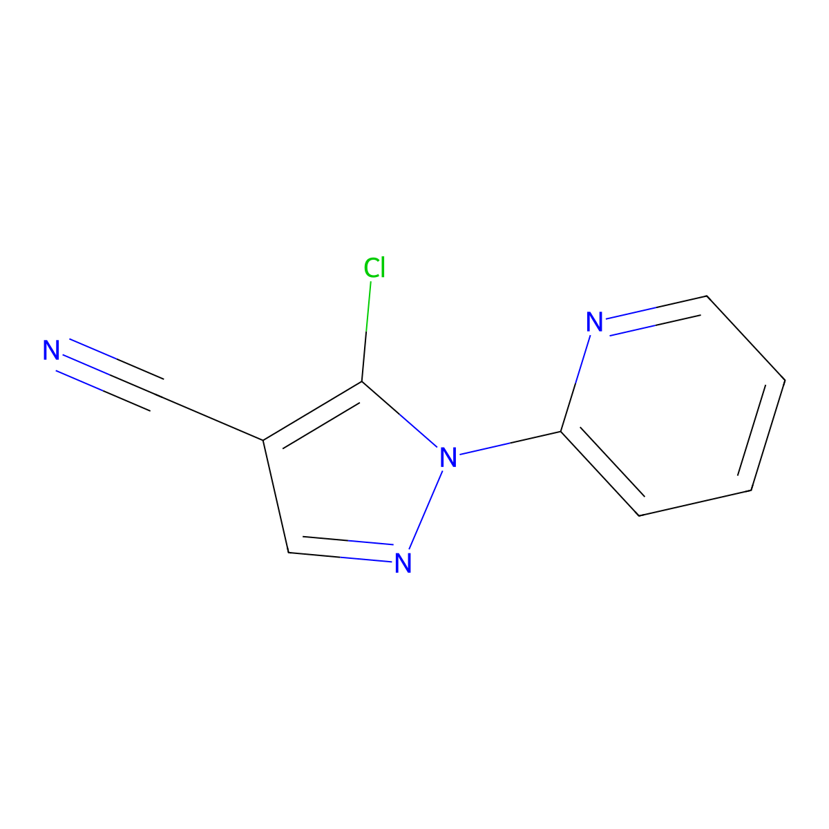 5-chloro-1-(pyridin-2-yl)-1H-pyrazole-4-carbonitrile molecular structure, CAS 104771-35-9