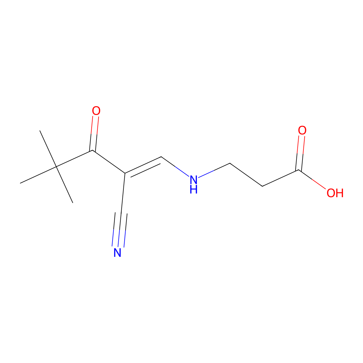 3-{[(1E)-2-cyano-2-(2,2-dimethylpropanoyl)eth-1-en-1-yl]amino}propanoic acid molecular structure, CAS 1047724-26-4