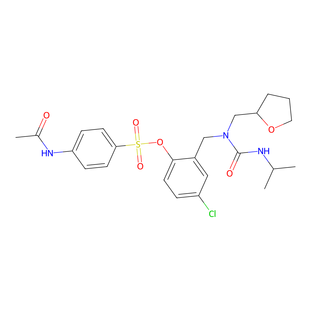 4-Chloro-2-{[[(isopropylamino)carbonyl](tetrahydro-2-furanylmethyl)amino]methyl}phenyl 4-(acetylamino)-1-benzenesulfonate molecular structure, CAS 1047724-36-6