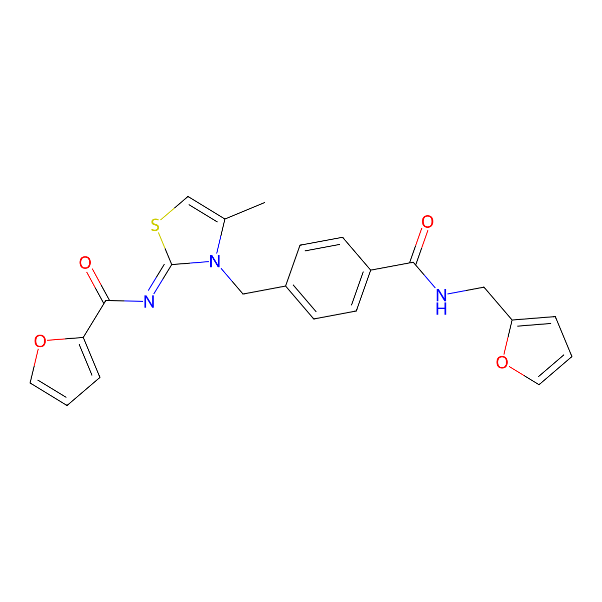 N-{3-[(4-{[(Furan-2-yl)methyl]carbamoyl}phenyl)methyl]-4-methyl-1,3-thiazol-2(3H)-ylidene}furan-2-carboxamide molecular structure, CAS 1047761-49-8