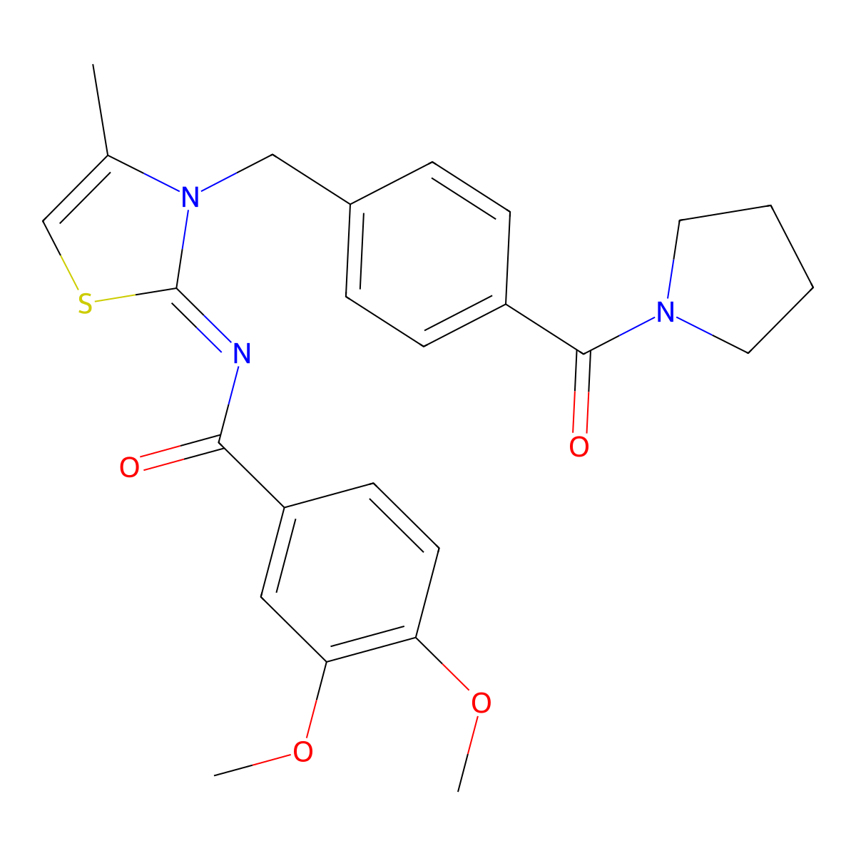 3,4-Dimethoxy-N-[4-methyl-3-{[4-(pyrrolidine-1-carbonyl)phenyl]methyl}-1,3-thiazol-2(3H)-ylidene]benzamide molecular structure, CAS 1047761-66-9