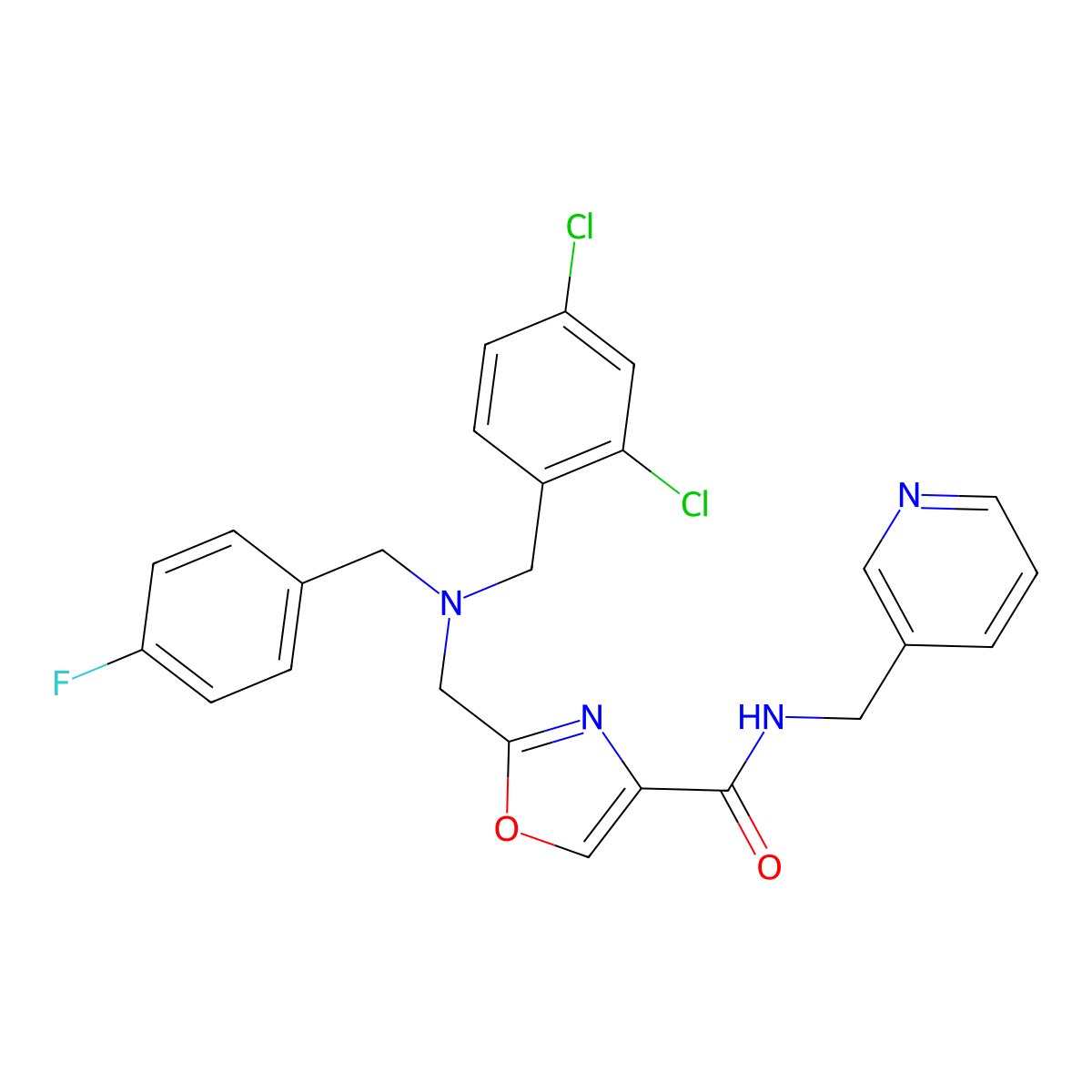 2-[[(2,4-dichlorophenyl)methyl-[(4-fluorophenyl)methyl]amino]methyl]-N-(3-pyridylmethyl)oxazole-4-carboxamide molecular structure, CAS 1047811-44-8