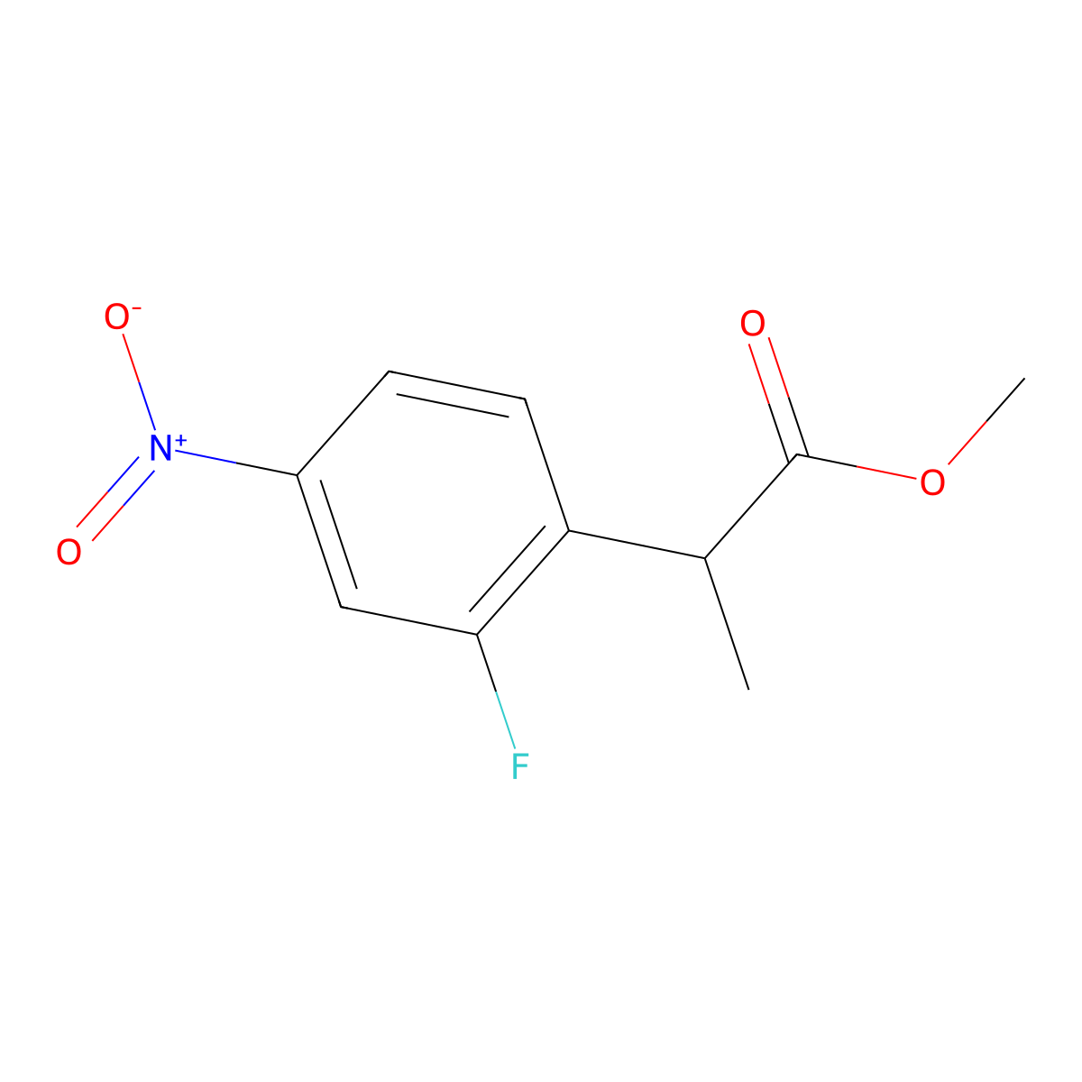 Methyl 2-(2-fluoro-4-nitrophenyl)propanoate molecular structure, CAS 104784-47-6