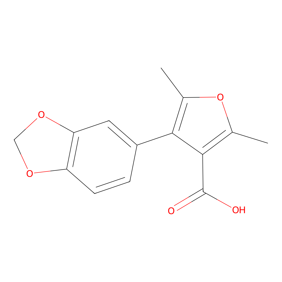 4-(1,3-Benzodioxol-5-yl)-2,5-dimethyl-3-furoic acid molecular structure, CAS 104794-31-2