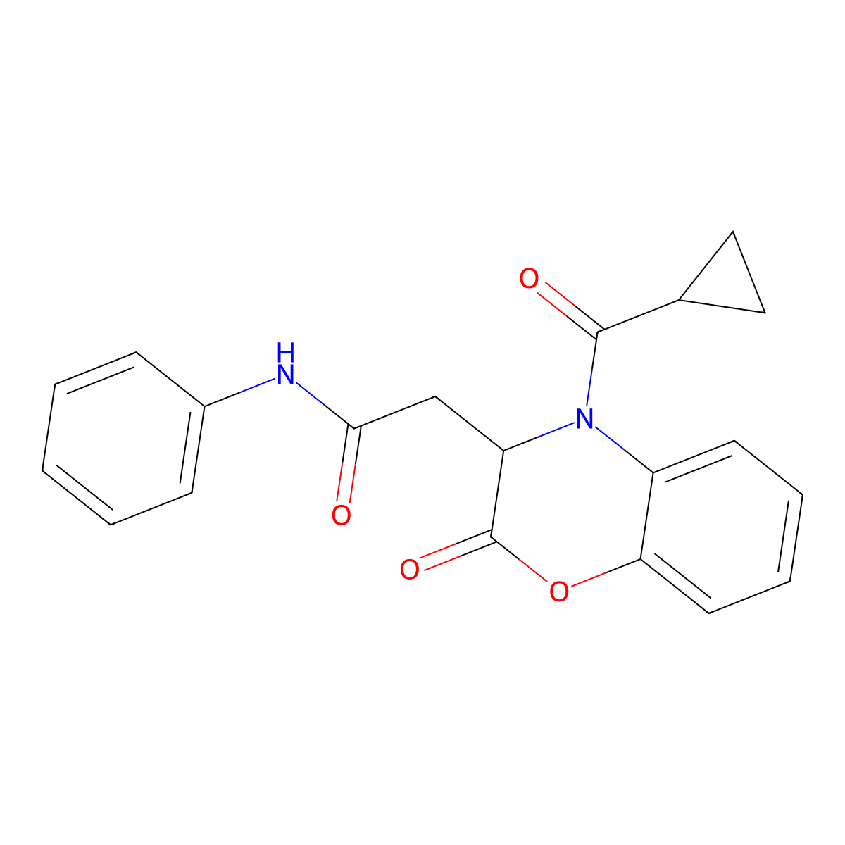 2-[4-(cyclopropylcarbonyl)-2-oxo-3,4-dihydro-2H-1,4-benzoxazin-3-yl]-N-phenylacetamide molecular structure, CAS 1047976-62-4