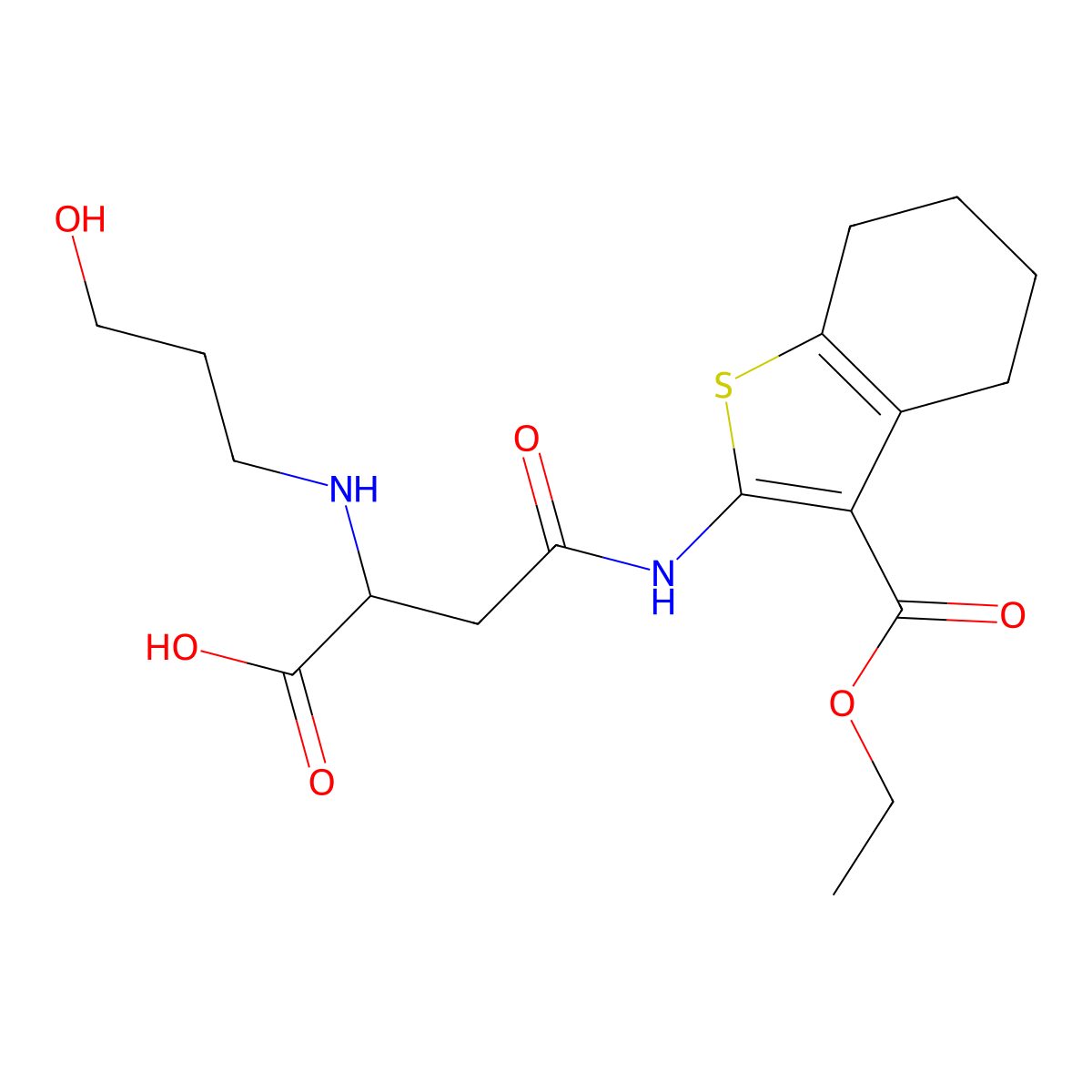 4-((3-(Ethoxycarbonyl)-4,5,6,7-tetrahydrobenzo[b]thiophen-2-yl)amino)-2-((3-hydroxypropyl)amino)-4-oxobutanoic acid molecular structure, CAS 1047979-99-6