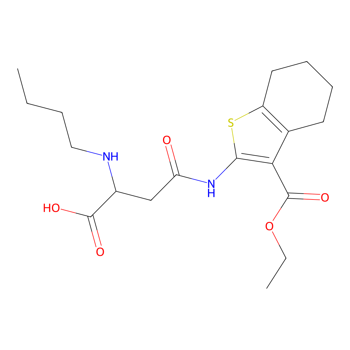 2-(Butylamino)-3-{[3-(ethoxycarbonyl)-4,5,6,7-tetrahydro-1-benzothiophen-2-yl]carbamoyl}propanoic acid molecular structure, CAS 1047980-02-8