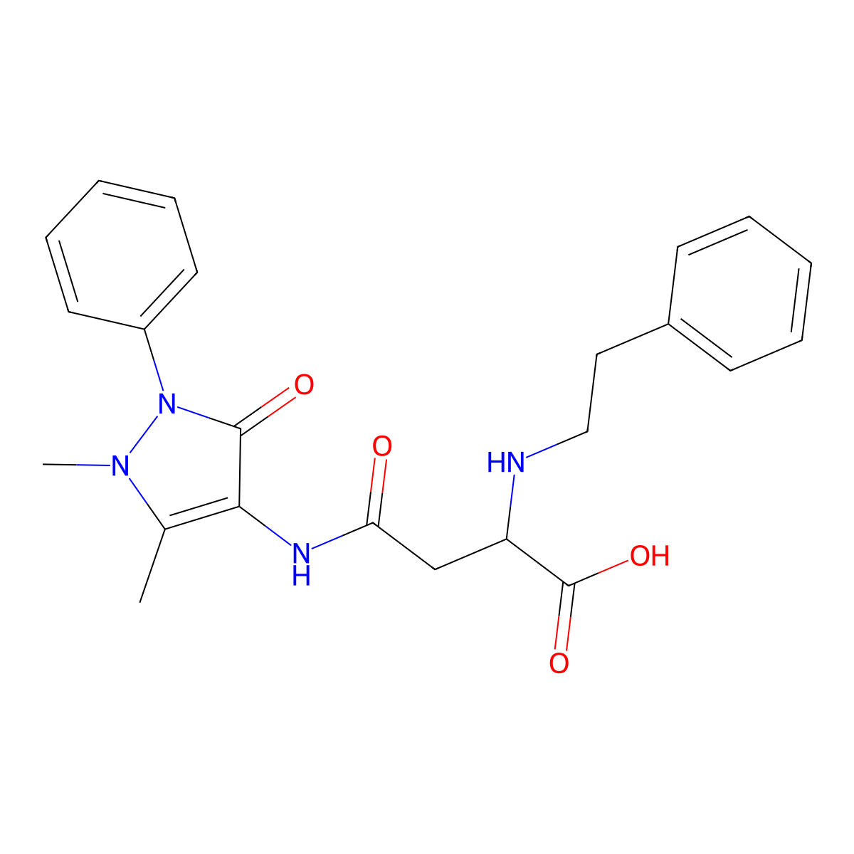 4-((1,5-dimethyl-3-oxo-2-phenyl-2,3-dihydro-1H-pyrazol-4-yl)amino)-4-oxo-2-(phenethylamino)butanoic acid molecular structure, CAS 1047980-21-1