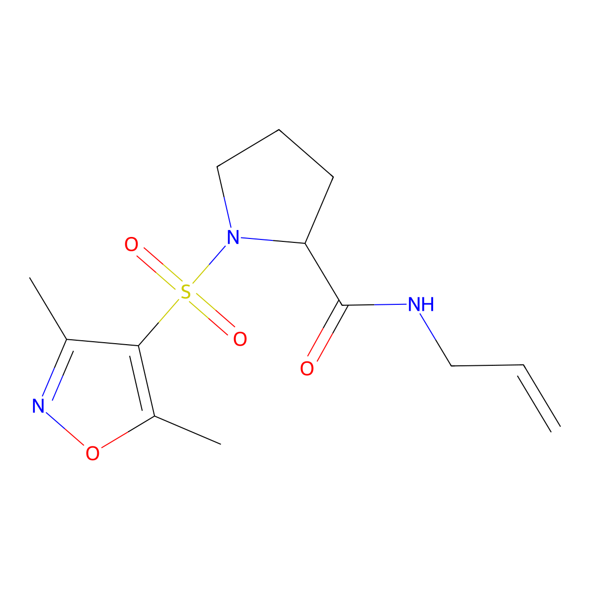 1-[(3,5-dimethyl-1,2-oxazol-4-yl)sulfonyl]-N-prop-2-en-1-ylprolinamide molecular structure, CAS 1047981-12-3