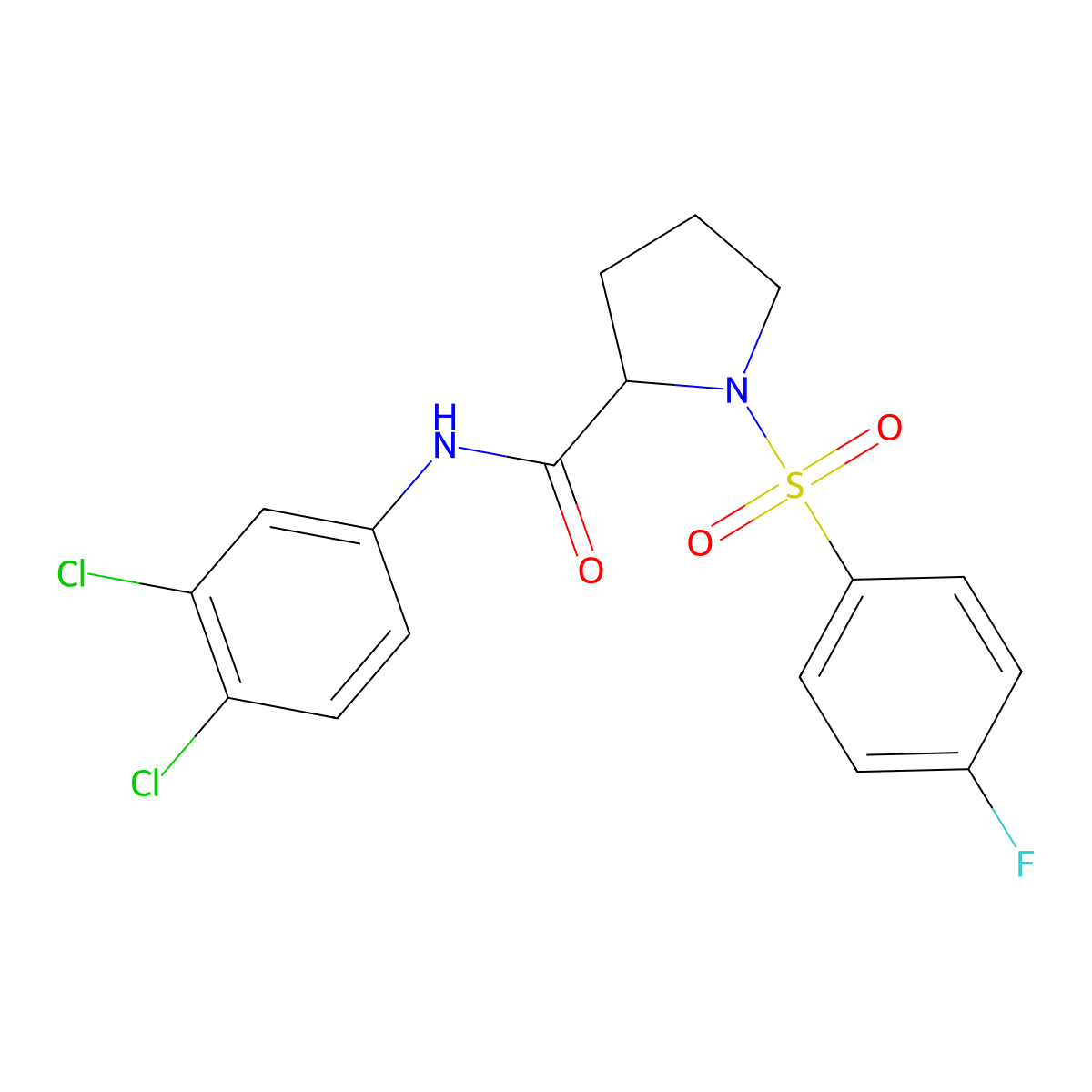 N-(3,4-dichlorophenyl)-1-[(4-fluorophenyl)sulfonyl]prolinamide molecular structure, CAS 1047981-25-8