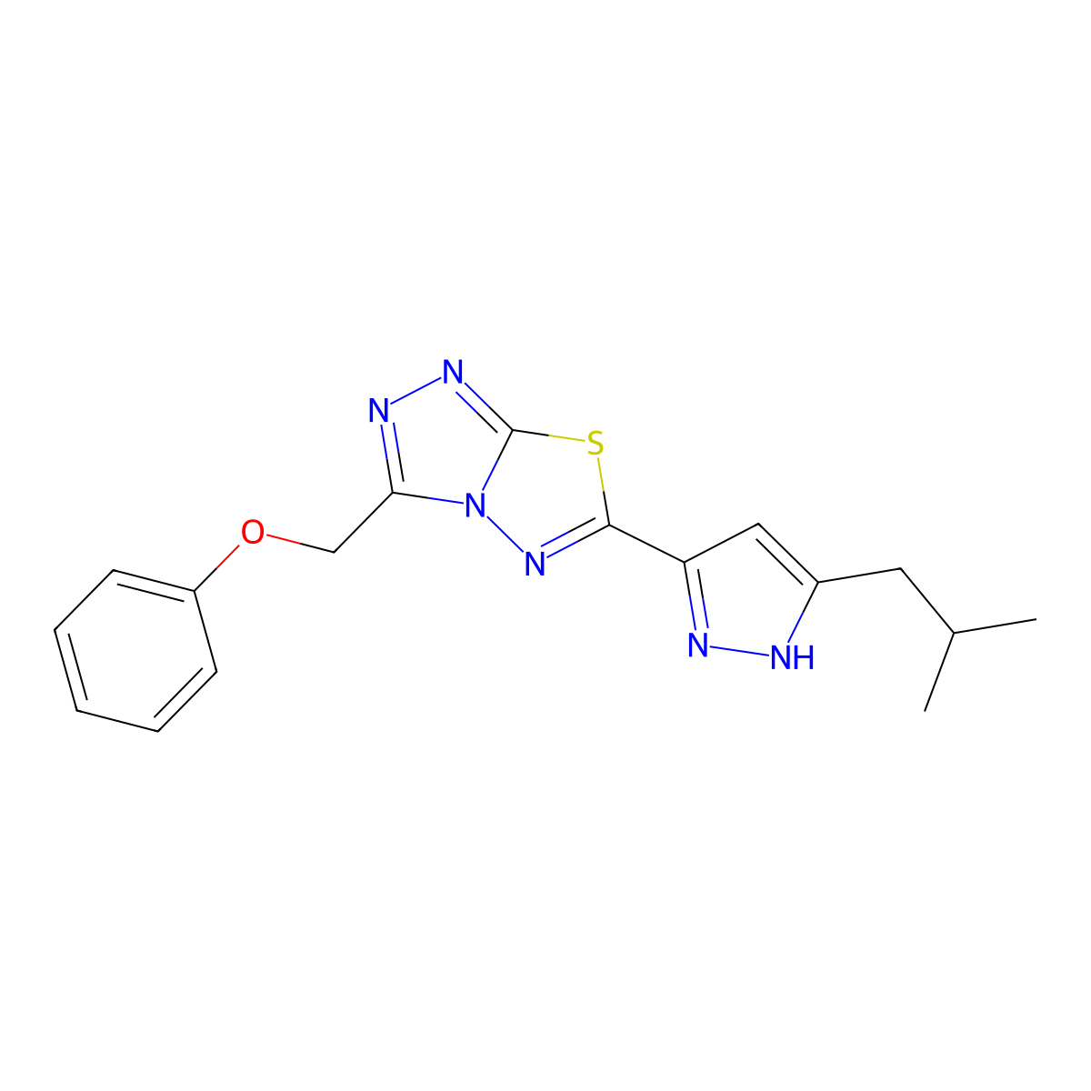 6-(3-isobutyl-1H-pyrazol-5-yl)-3-(phenoxymethyl)[1,2,4]triazolo[3,4-b][1,3,4]thiadiazole molecular structure, CAS 1047982-95-5