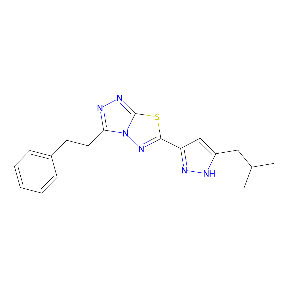 6-(3-isobutyl-1H-pyrazol-5-yl)-3-(2-phenylethyl)[1,2,4]triazolo[3,4-b][1,3,4]thiadiazole molecular structure, CAS 1047983-11-8