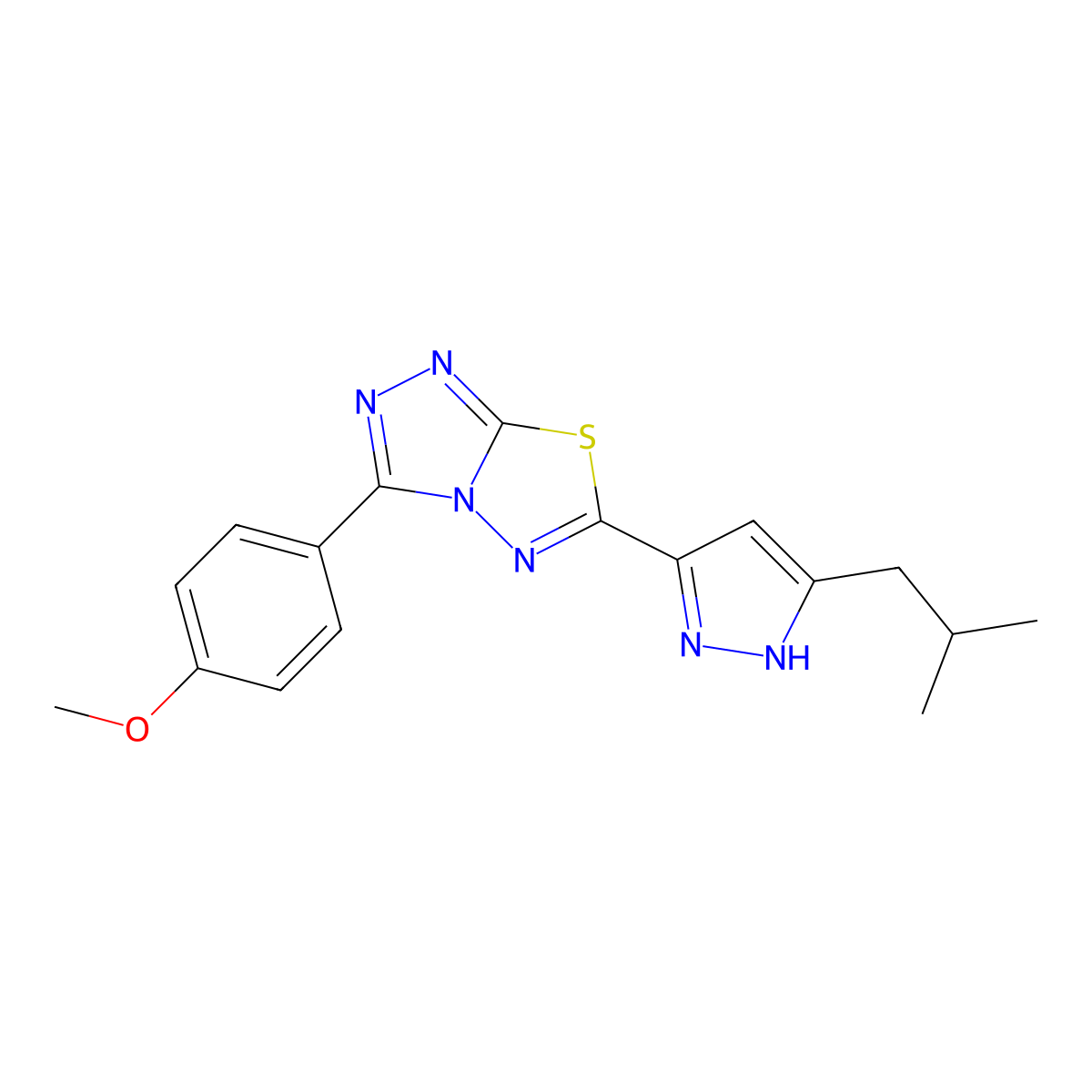 6-(3-isobutyl-1H-pyrazol-5-yl)-3-(4-methoxyphenyl)[1,2,4]triazolo[3,4-b][1,3,4]thiadiazole molecular structure, CAS 1047983-28-7