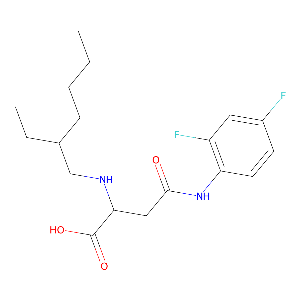 4-((2,4-Difluorophenyl)amino)-2-((2-ethylhexyl)amino)-4-oxobutanoic acid molecular structure, CAS 1048012-38-9