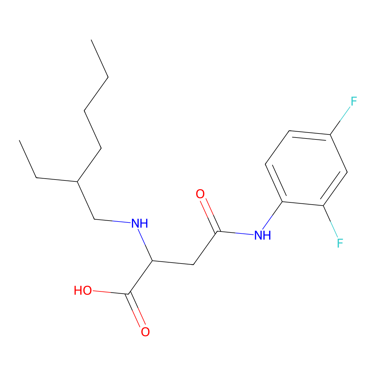 4-((2,4-Difluorophenyl)amino)-2-((2-ethylhexyl)amino)-4-oxobutanoic acid molecular structure, CAS 1048012-38-9