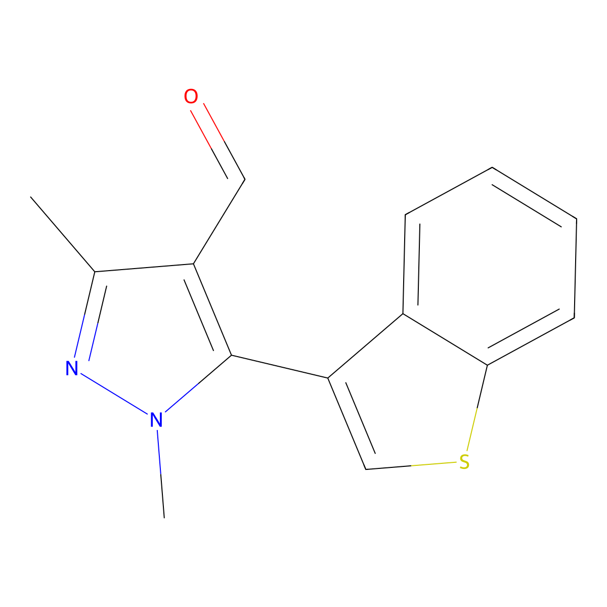 5-(1-benzothien-3-yl)-1,3-dimethyl-1H-pyrazole-4-carbaldehyde molecular structure, CAS 1048016-39-2