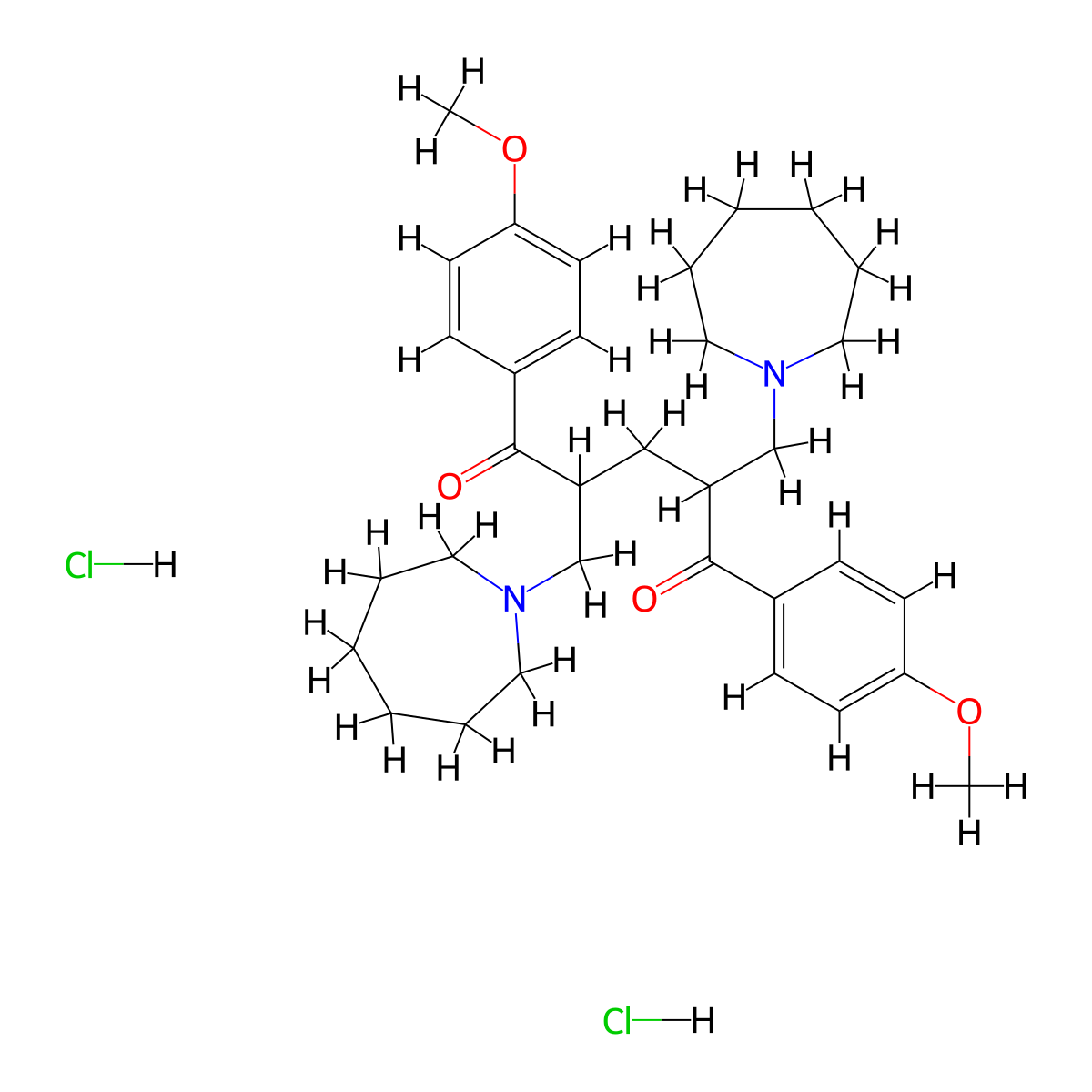 1,5-Pentanedione, 2,4-bis((hexahydro-1H-azepin-1-yl)methyl)-1,5-bis(4-methoxyphenyl)-, dihydrochloride molecular structure, CAS 104802-66-6
