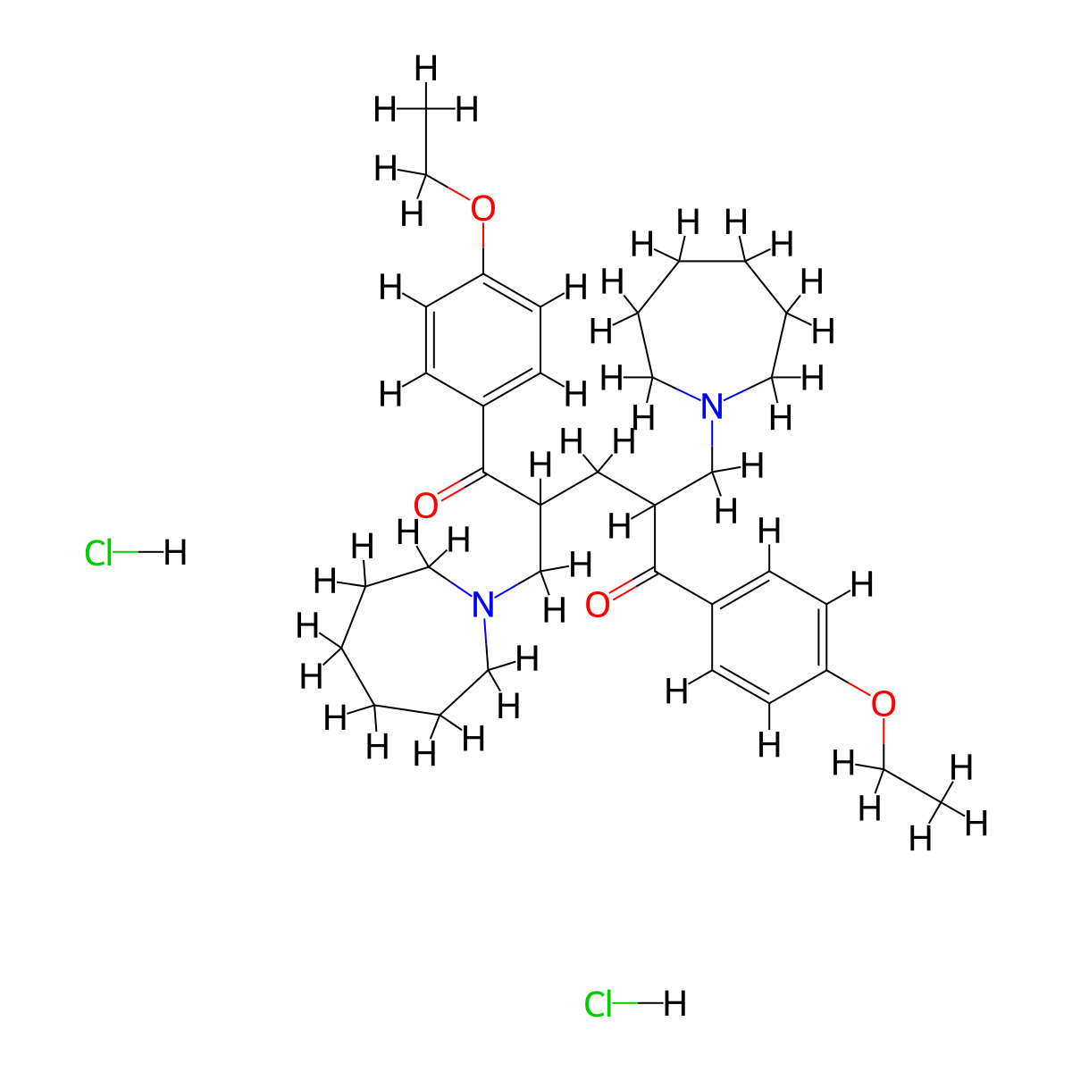 1,5-Pentanedione, 1,5-bis(4-ethoxyphenyl)-2,4-bis((hexahydro-1H-azepin-1-yl)methyl)-, dihydrochloride molecular structure, CAS 104802-67-7
