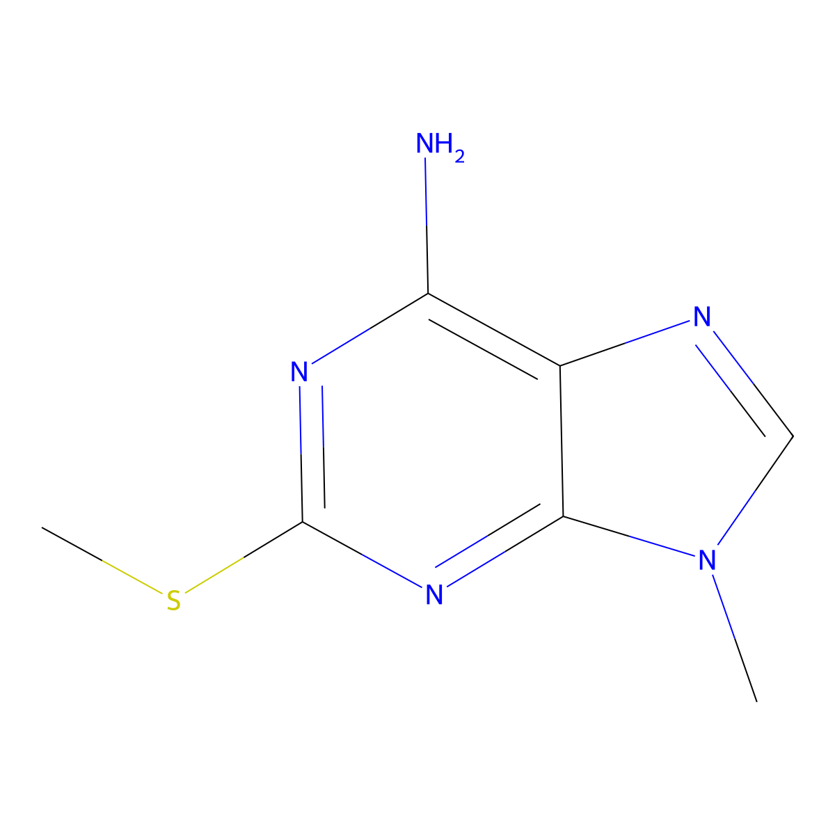 9-methyl-2-(methylsulfanyl)-9H-purin-6-amine molecular structure, CAS 104802-82-6