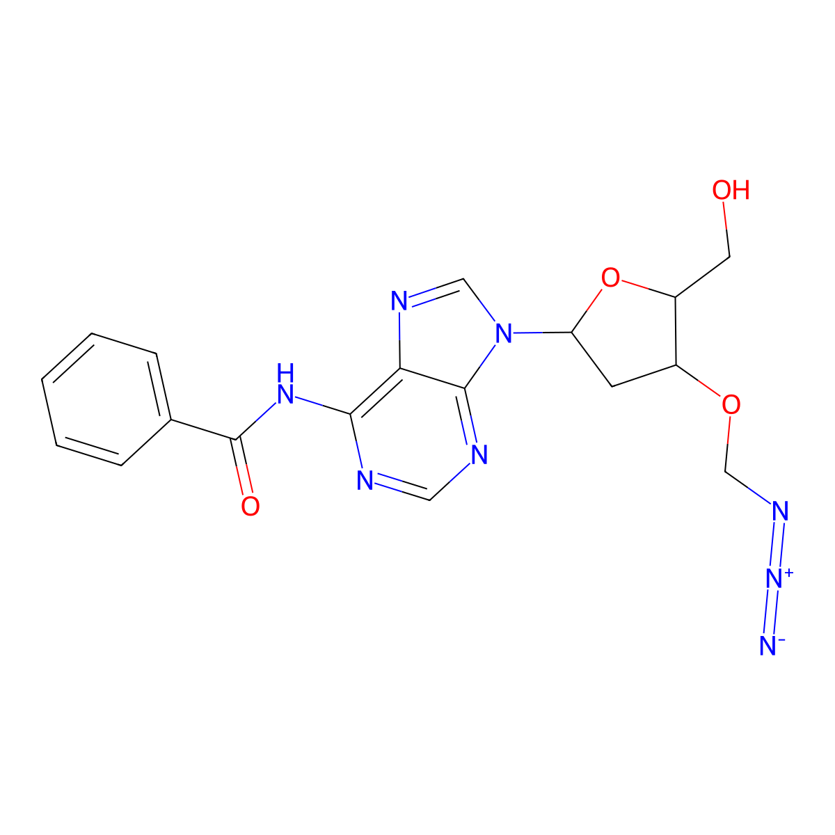 N6-benzoyl-3'-O-(azidomethyl)-2'-deoxyadenosine molecular structure, CAS 1048021-75-5