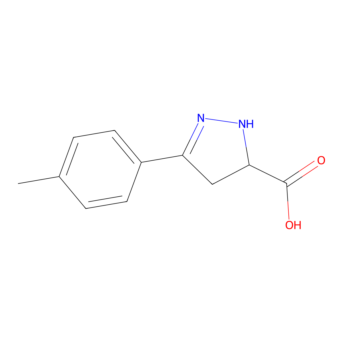 1H-Pyrazole-5-carboxylic acid, 4,5-dihydro-3-(4-methylphenyl)- molecular structure, CAS 104803-06-7