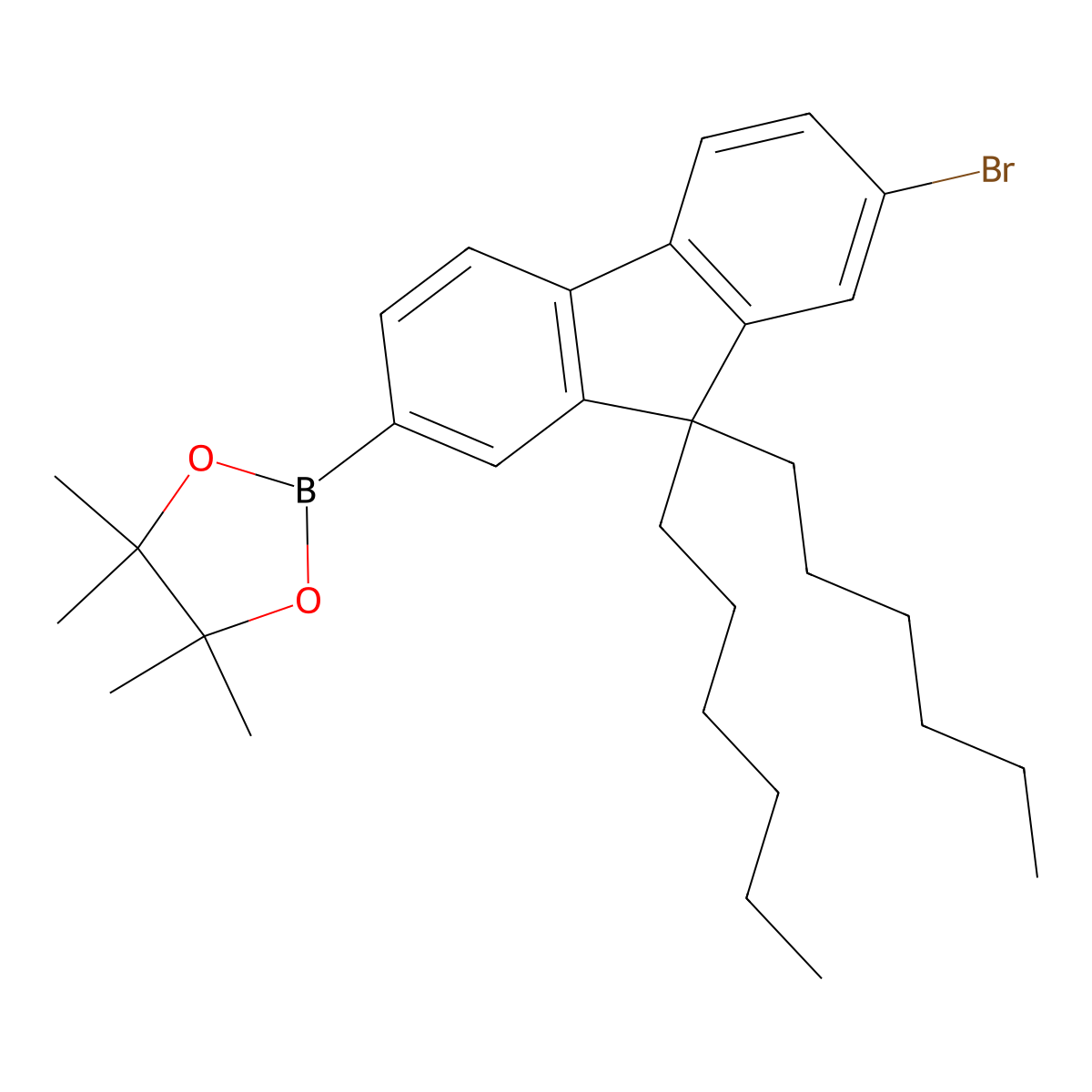 2-(7-bromo-9,9-dihexyl-9H-fluoren-2-yl)-4,4,5,5-tetramethyl-1,3,2-dioxaborolane molecular structure, CAS 1048037-36-0