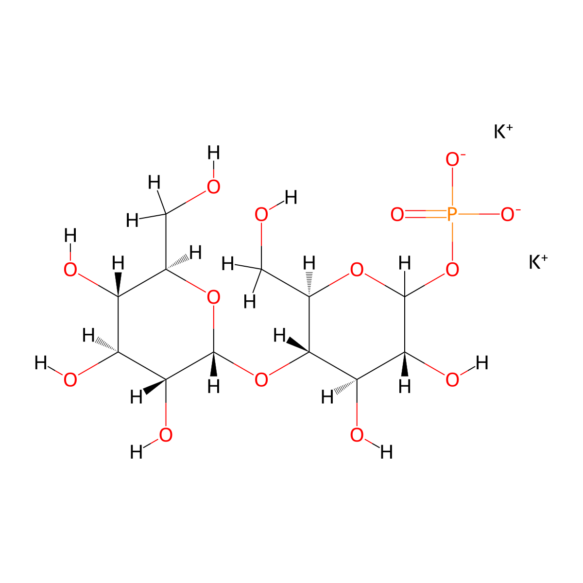 dipotassium;[(3R,4R,5S,6R)-3,4-dihydroxy-6-(hydroxymethyl)-5-[(2R,3R,4S,5S,6R)-3,4,5-trihydroxy-6-(hydroxymethyl)oxan-2-yl]oxyoxan-2-yl] phosphate molecular structure, CAS 104808-98-2