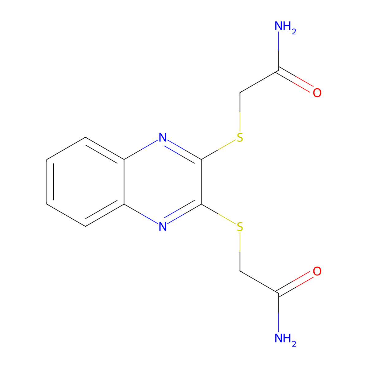 2-[3-(2-Amino-2-oxoethyl)sulfanylquinoxalin-2-yl]sulfanylacetamide molecular structure, CAS 104819-00-3