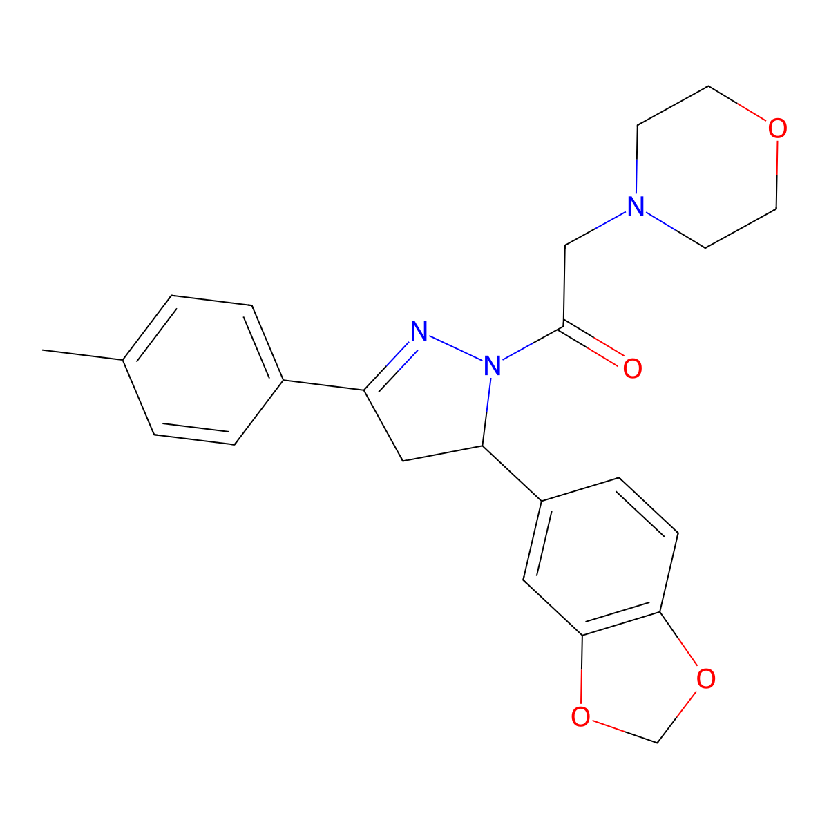 1-[5-(1,3-benzodioxol-5-yl)-3-(4-methylphenyl)-4,5-dihydro-1H-pyrazol-1-yl]-2-morpholino-1-ethanone molecular structure, CAS 1048267-38-4
